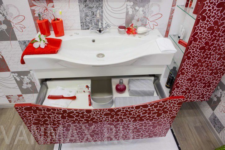 Комплект мебели для ванной Эколайн 55 см бордовый декор Санта