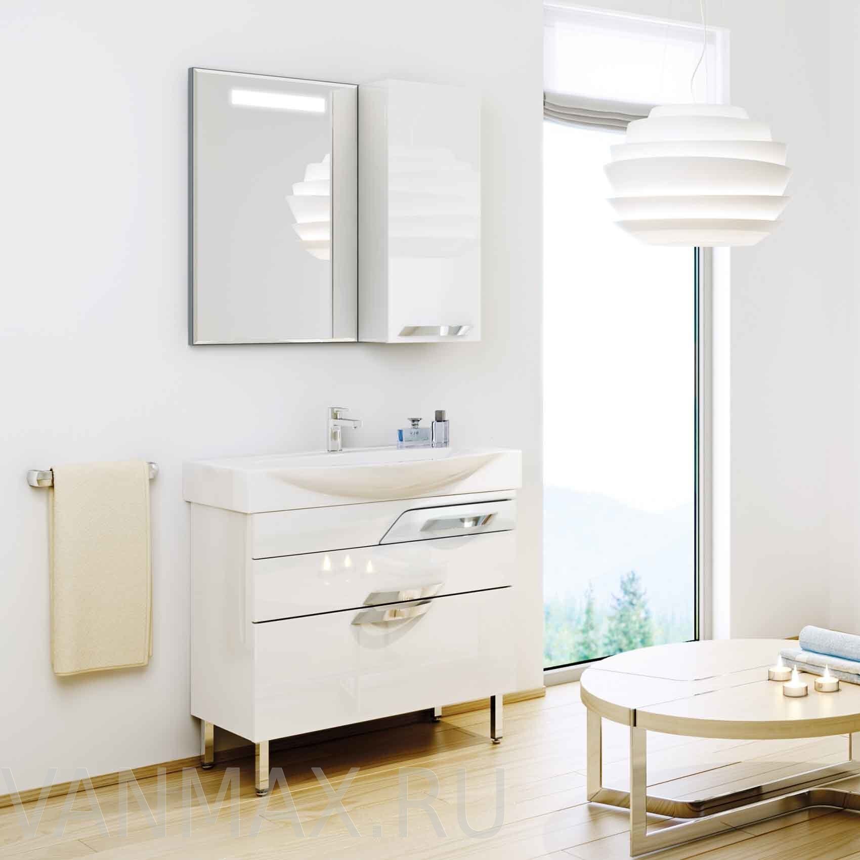 Комплект мебели для ванной комнаты Омега 100 см Санта напольный белый